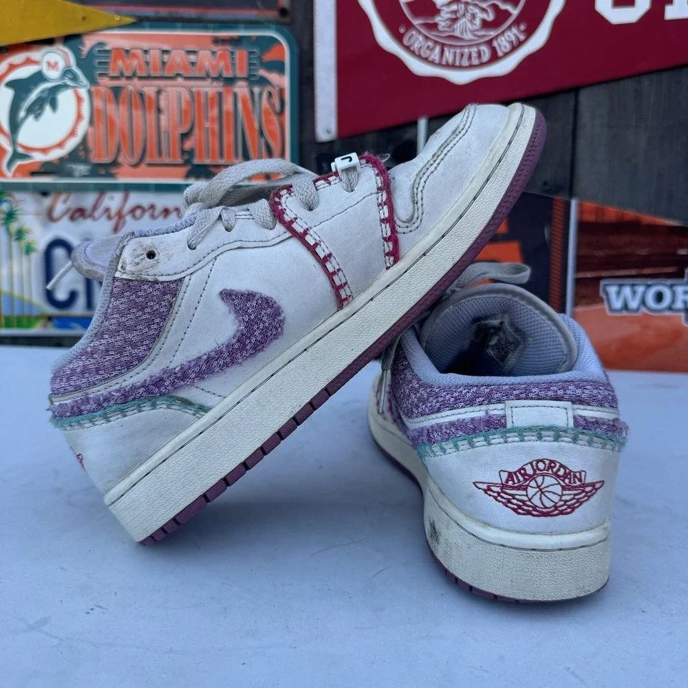Size‎ 5.5Y - Nike Air Jordan 1 Low SE GS White Bordeaux Knit